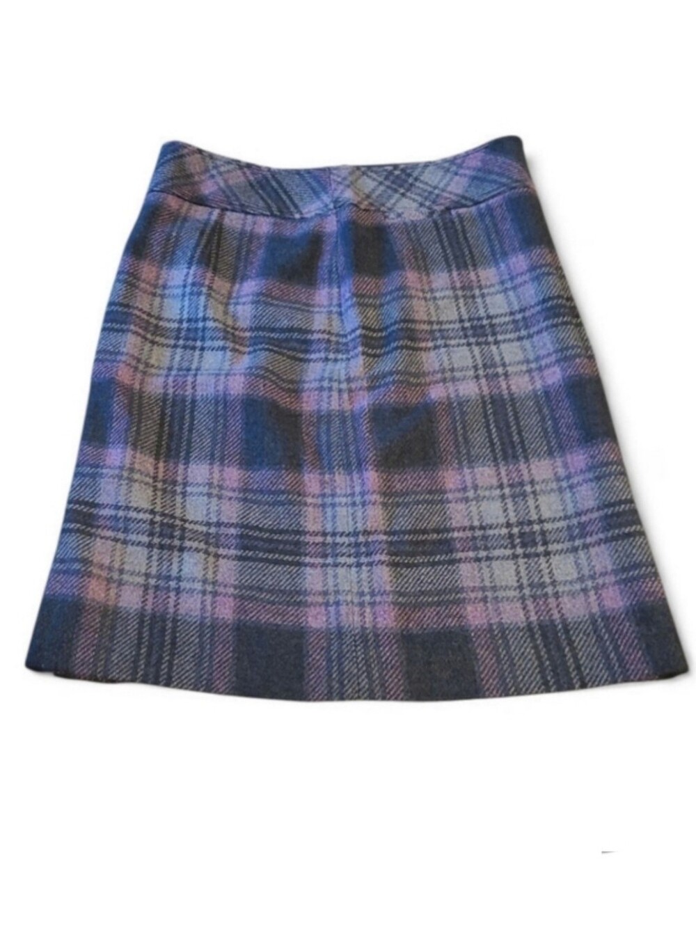 Women's LL Bean Wool Pencil Mini Skirt Grey & Lavender Plaid 6P